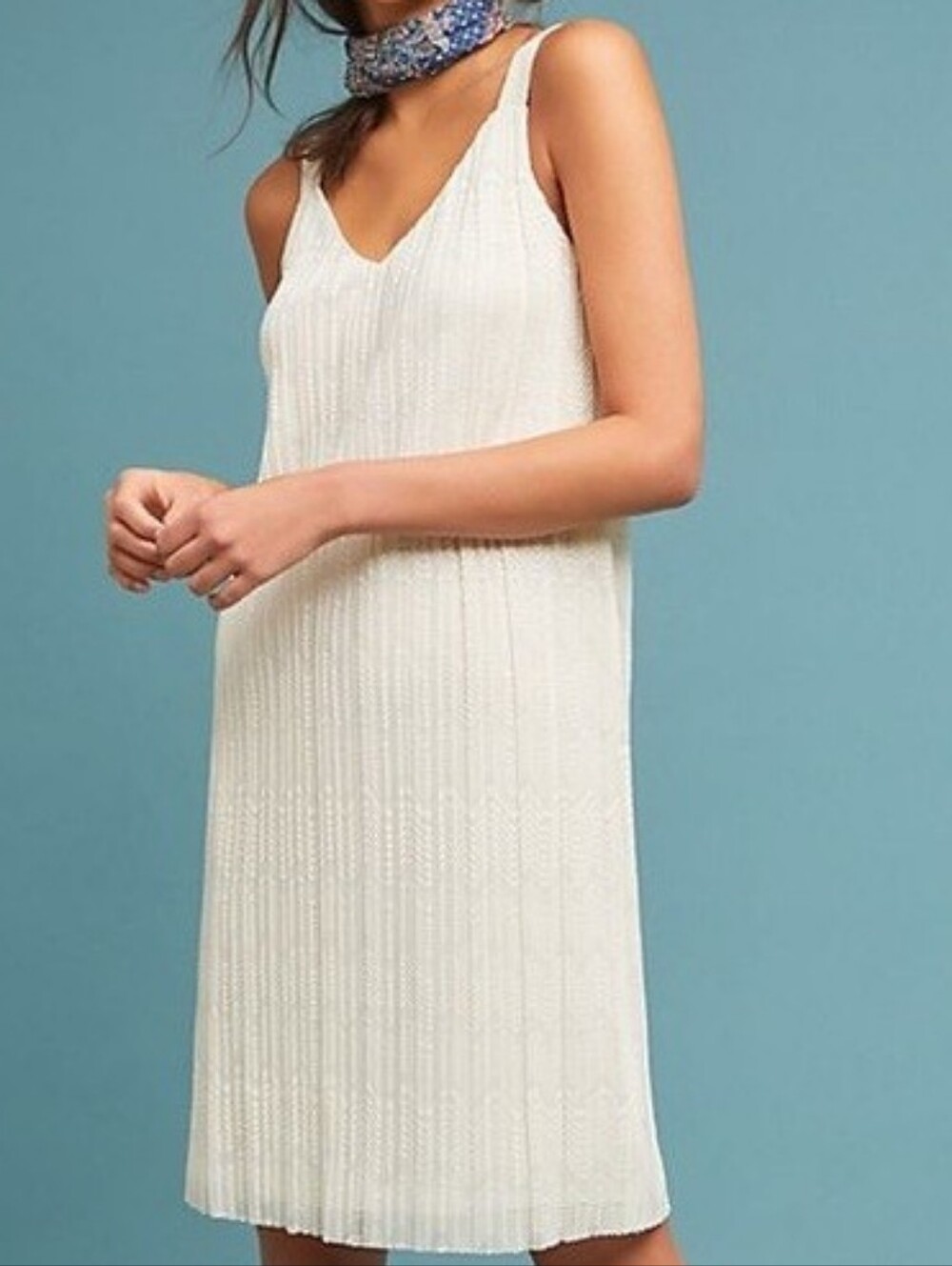 Anthropologie Cream V-Neck Textured Midi Dress
